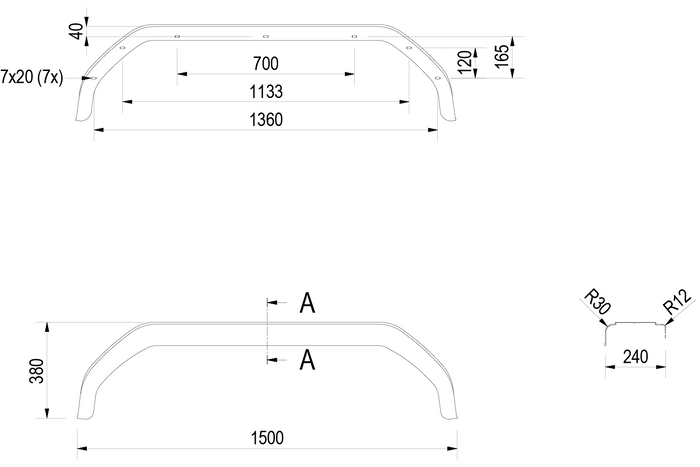 Tandemový blatník pro 15-16" přívěs DE HAAN THMK 24150 podběh kol 1500/240mm