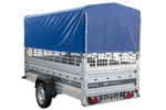 Přívěs za auto na pružinách 264x125 UNITRAILER FORCE 264/R KIPP s pletivovými bočnicemi, rámem H-800 a modrým krytem