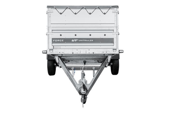 Jednonápravový přívěs na pružinách 264x125 UNITRAILER FORCE 264/R KIPP s bočnicemi BIS, rámem H-0 a šedou plachtou