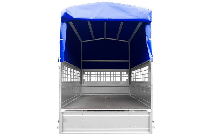 Přívěs za auto 200x125 UNITRAILER GARDEN 201 KIPP s pletivovými bočnicemi, rámem H-800 a šedou plachtou