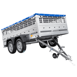 Lehký přívěs 264x150 UNITRAILER GARDEN 265/2 KIPP s pletivovými bočnicemi, rámem H-0 a modrým krytem