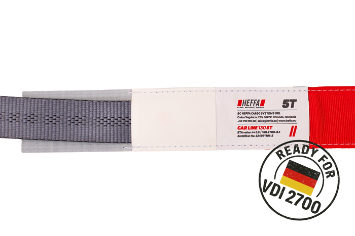 HEFFA CARLINE 130 přepravní pás pro odtahovku, zajišťovací pás pro kola 2,8 m/50 mm/5 t VDI 2700
