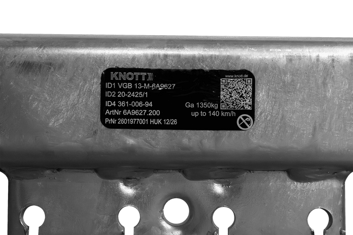 Brzděná náprava KNOTT VGB13M pro přívěs/nosič automobilů 1350 kg 1900 mm 2350 mm 5x112