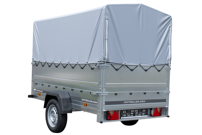 Přívěs za auto 230x125 UNITRAILER GARDEN 230 KIPP s bočnicemi BIS, rámem H-800 a šedým krytem