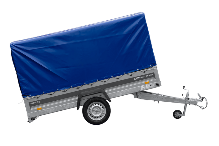 Přívěs pro auto 264x125 UNITRAILER FORCE 264 KIPP s rámem H-1100 a modrým krytem