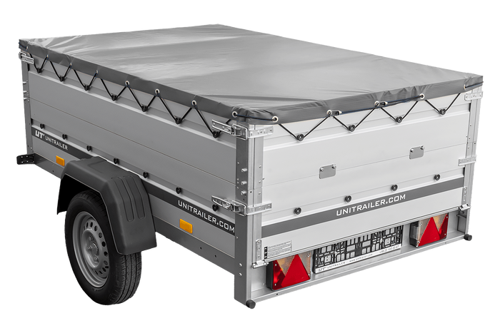 Přívěs za auto s hliníkovými bočnicemi 200x125 Unitrailer Garden 201 KIPP ALU s bočnicemi BIS, rámem H-0 a šedým krytem