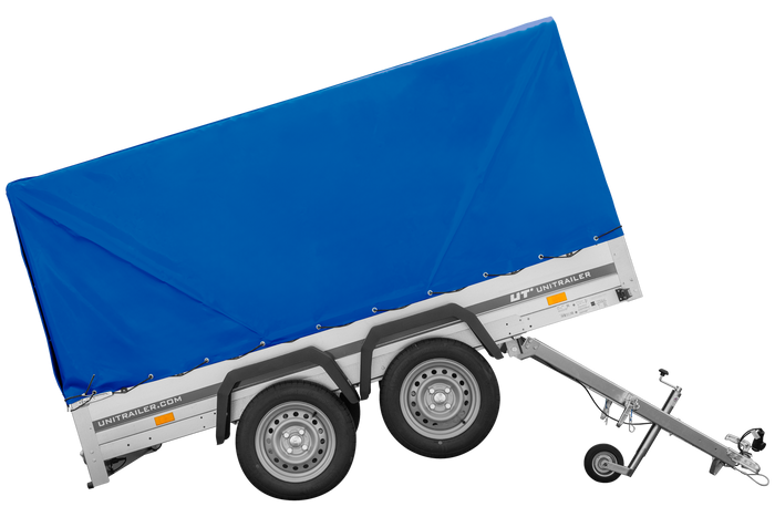 Dvounápravový přívěs 264x125 UNITRAILER GARDEN 264/2 KIPP s rámem H-1100 a modrou plachtou