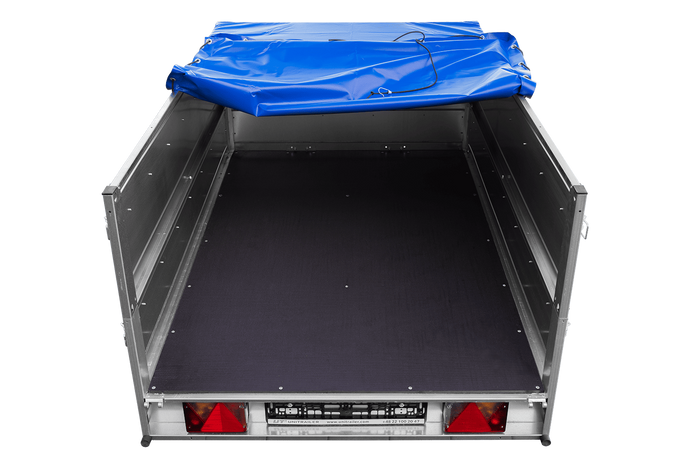 Lehký přívěs na pružinách 200x125 UNITRAILER GARDEN 201/R KIPP s bočnicemi BIS, rámem H-0 a modrou plachtou