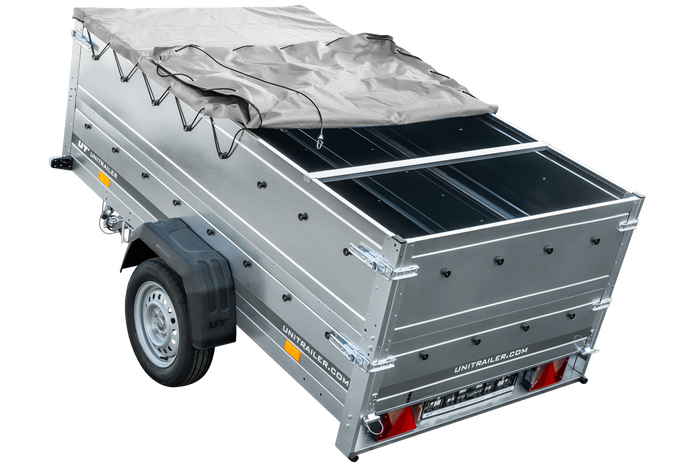 Jednonápravový přívěs 230x125 UNITRAILER GARDEN 230 KIPP s bočnicemi BIS, rámem H-0 a šedým krytem