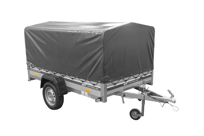 Jednonápravový přívěs s hliníkovými bočnicemi 230x125 Unitrailer Garden 230 KIPP ALU s rámem H-800 a šedým krytem