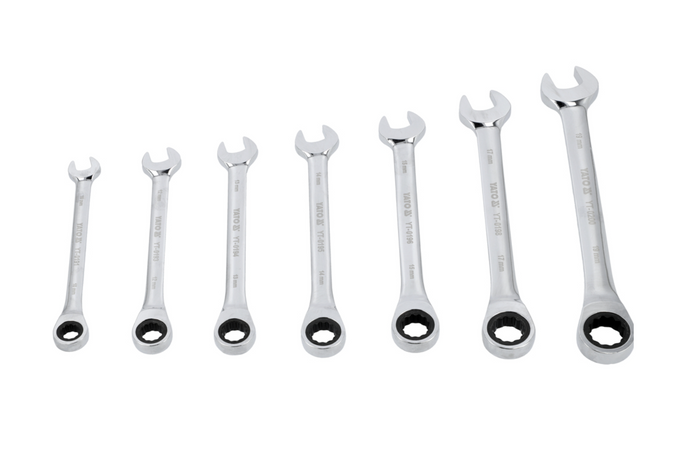 Ráčnové očkoploché klíče YATO YT-0208 10-19 mm 7 ks.