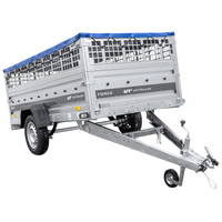 Jednonápravový přívěs na pružinách 264x125 UNITRAILER FORCE 264/R KIPP s pletivovými bočnicemi, rámem H-0 a modrou plachtou