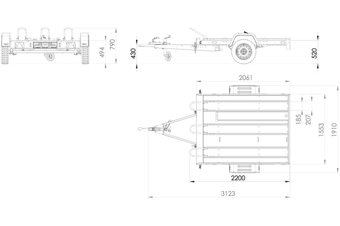Přívěs za motocykl 220x155 UNITRAILER MOTO 3 Celková hmotnost 750 kg