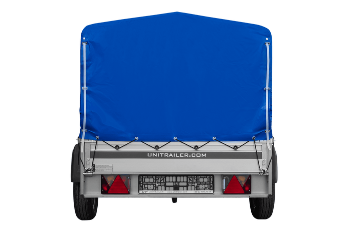 Jednonápravový přívěs s hliníkovými bočnicemi 200x125 Unitrailer Garden 201 KIPP ALU s rámem H-800 a modrým krytem