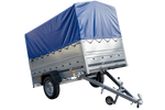 Lehký přívěs 230x125 UNITRAILER GARDEN 230 KIPP s bočnicemi BIS, rámem H-800 a modrým krytem