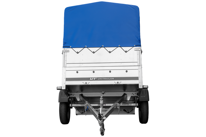 Jednonápravový přívěs 200x125 UNITRAILER GARDEN 201 KIPP s bočnicemi BIS, rámem H-800 a modrým krytem