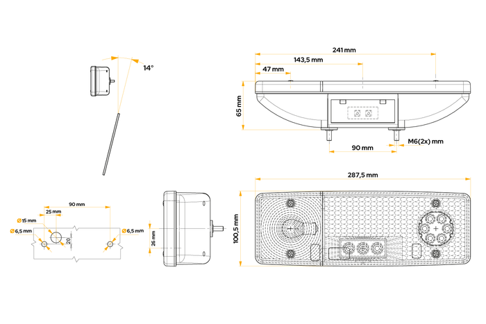 Zadní světlo WAŚ WE549L 4 funkce vlevo