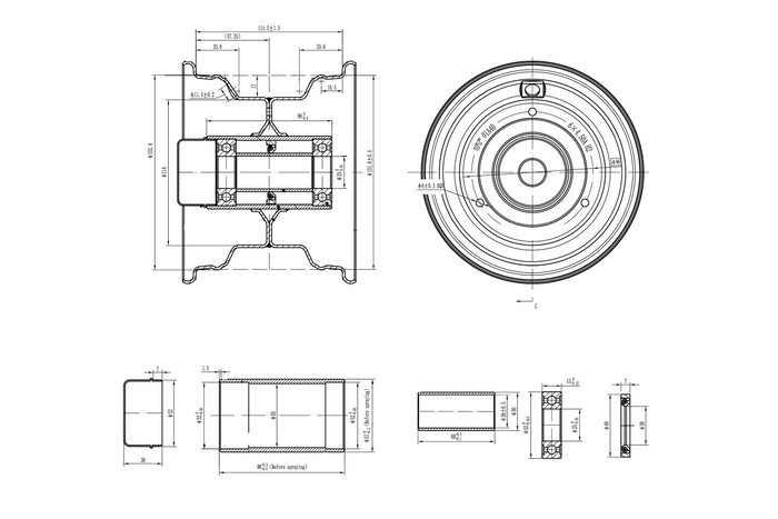 Ocelový ráfek UNITRAILER 4,5Ax6"H2 3x96 s ložisky 6205-2RS