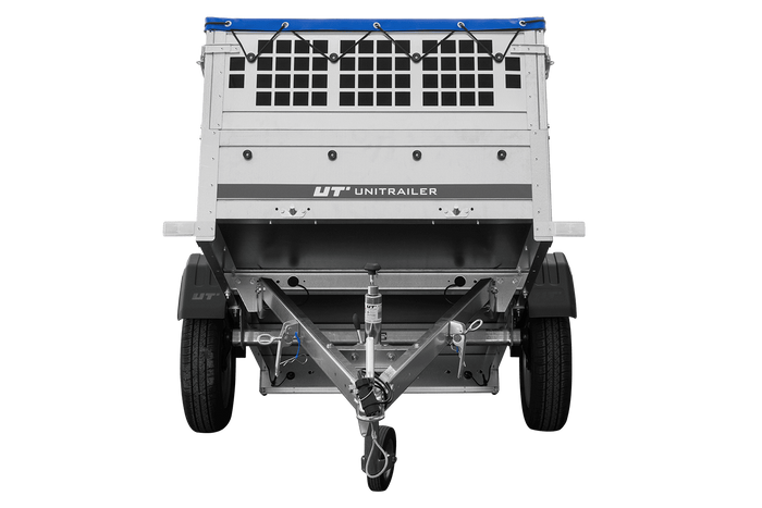 Lehký přívěs 200x106 UNITRAILER GARDEN 200 KIPP s pletivovými bočnicemi, rámem H-0 a modrým krytem