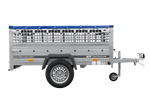 Jednonápravový přívěs 200x125 UNITRAILER GARDEN 201 KIPP s pletivovými bočnicemi a modrým krytem