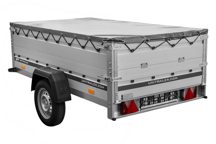 Jednonápravový přívěs s hliníkovými bočnicemi 230x125 Unitrailer Garden 230 KIPP ALU s bočnicemi BIS, rámem H-0 a šedým krytem
