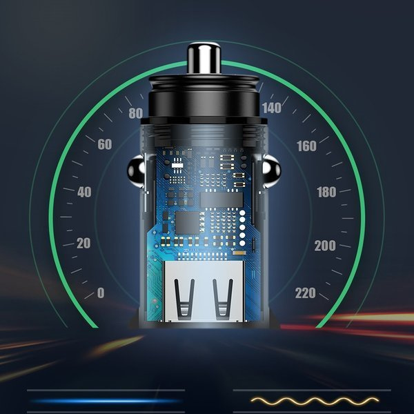 BASEUS Kruhová plastová nabíječka do auta USB-A, USB-C 30W