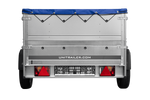 Lehký přívěs na pružinách 200x125 UNITRAILER GARDEN 201/R KIPP s bočnicemi BIS, rámem H-0 a modrou plachtou