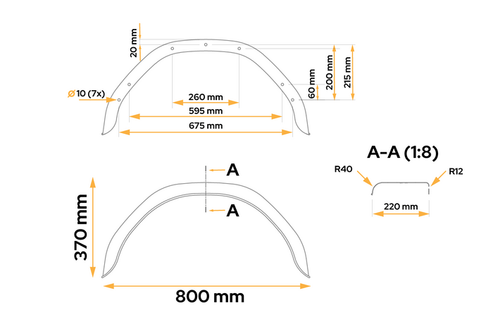 Blatník přívěsu 15-16" DE HAAN HMHR2280 podběh kola 800/220 mm