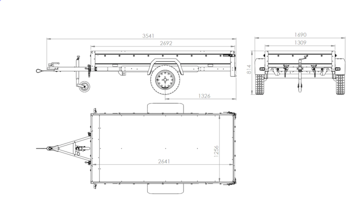 Jednonápravový přívěs na pružinách 264x125 UNITRAILER GARDEN 264/R KIPP s rámem H-800 a modrou plachtou