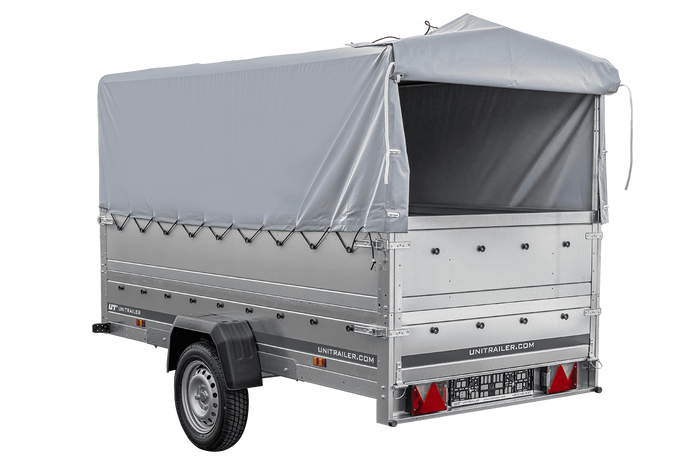 Lehký přívěs na pružinách 264x125 UNITRAILER GARDEN 264/R KIPP s bočnicemi BIS, rámem H-800 a šedým krytem