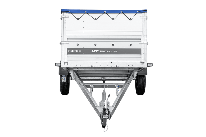 Lehký přívěs 264x125 UNITRAILER FORCE 264 KIPP s bočnicemi BIS, rámem H-0 a modrým krytem