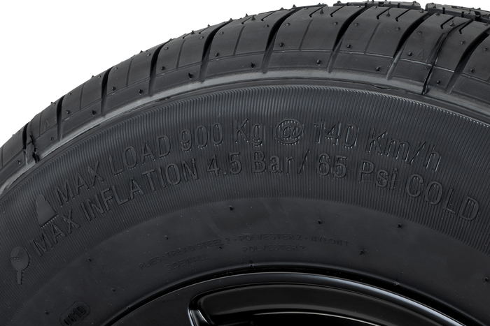 Vyztužené kolo přívěsu KENDA TYRE 185/80 R14C 104/102N HLINÍKOVÝ RÁFEK STARCO černý 5,5Jx14"H2 5x112 ET:30