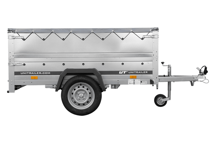 Lehký přívěs na pružinách 200x125 UNITRAILER GARDEN 201/R KIPP s bočnicemi BIS, rámem H-0 a šedou plachtou