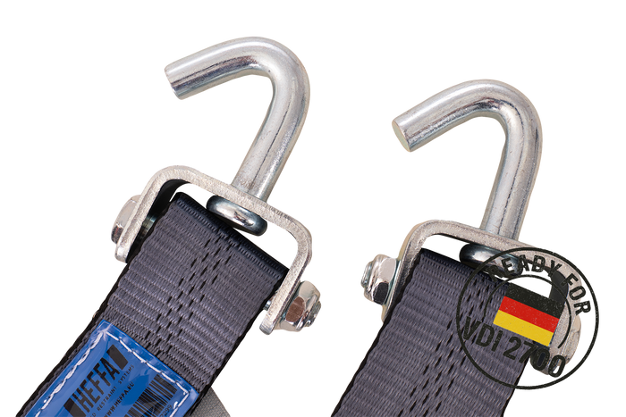 Sada čtyř přepravních pásů pro přívěsy HEFFA CARLINE 130, pásy pro zajištění kol 2,8 m/50 mm/5 t VDI 2700