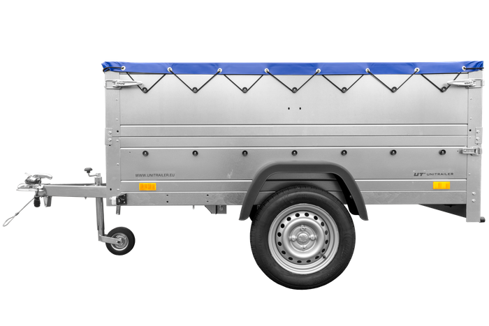 Přívěs za auto 200x125 UNITRAILER GARDEN 201 KIPP s bočnicemi BIS a modrou plachtou