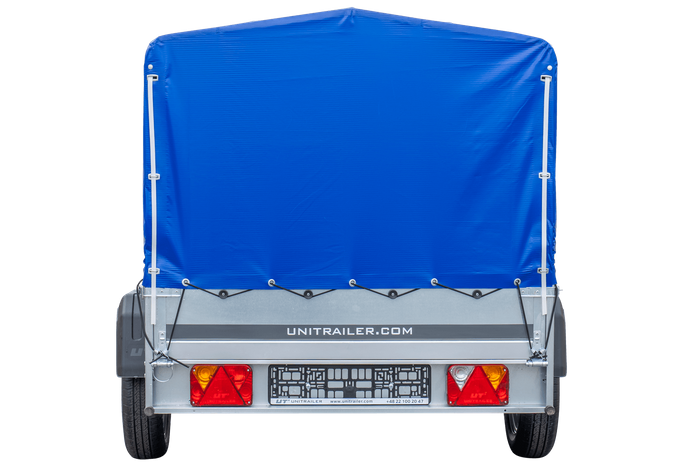 Jednonápravový přívěs 230x125 UNITRAILER GARDEN 230 FD s rámem H-800 a modrým krytem