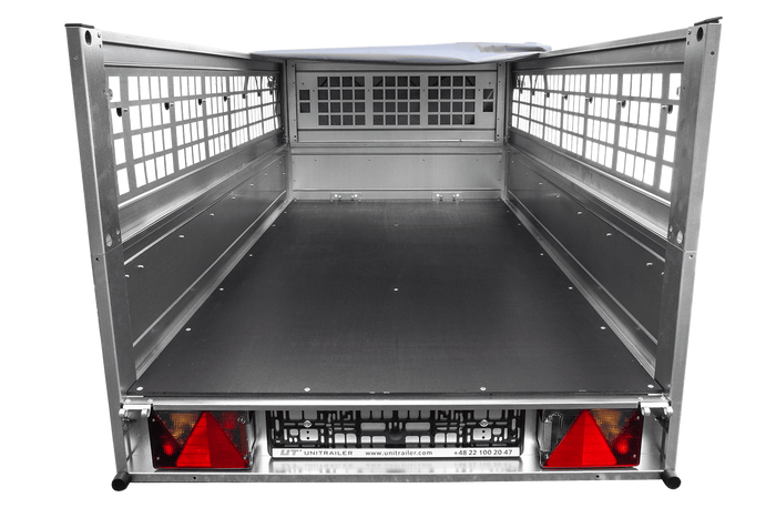 Přívěs Garden Trailer 200 KIPP s síťovanými bočnicemi a šedou plachtou