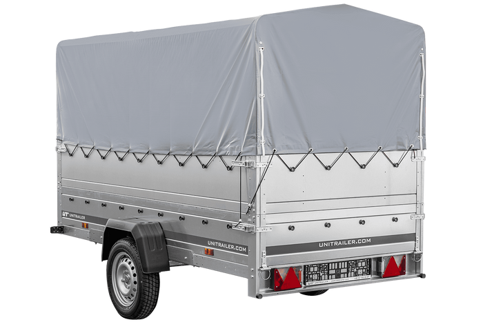 Lehký přívěs na pružinách 264x125 UNITRAILER GARDEN 264/R KIPP s bočnicemi BIS, rámem H-800 a šedým krytem