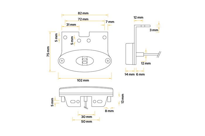 ASPÖCK FLATPOINT II LED obrysová lampa, oranžová, univerzální, s držákem