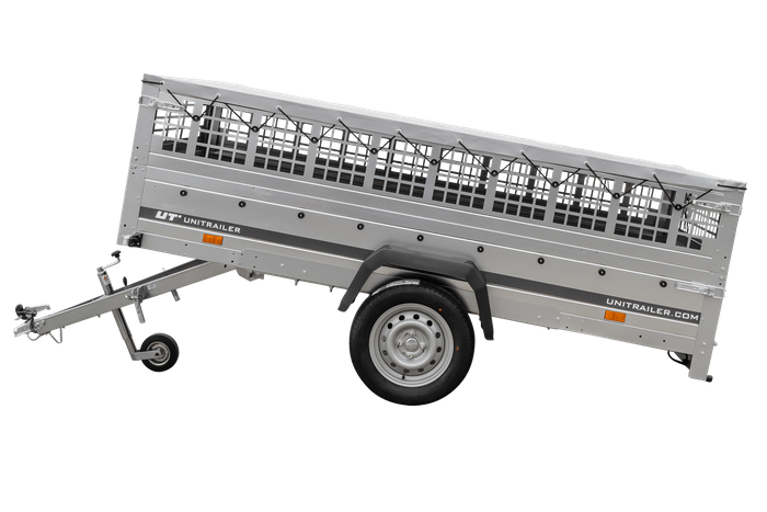 Jednonápravový přívěs 264x125 UNITRAILER GARDEN 264 KIPP s pletivovými bočnicemi a šedou plachtou