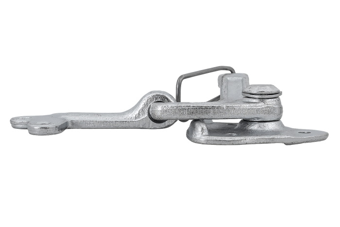 Pravé boční závěsné zařízení s upevňovacím prvkem WINTERHOFF WV 10-R + WVG 10-A, kompletní uzavření strany přívěsu