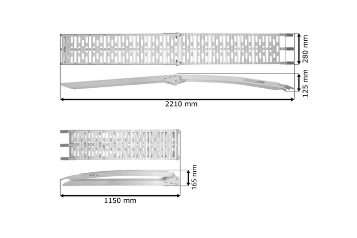 Skládací hliníková rampa UNITRAILER ALR003 pro přívěs 221 cm 340 kg s pásem a podpěrou
