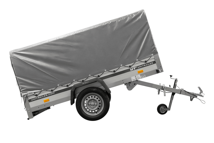 Jednonápravový přívěs s hliníkovými bočnicemi 230x125 Unitrailer Garden 230 KIPP ALU s rámem H-800 a šedým krytem