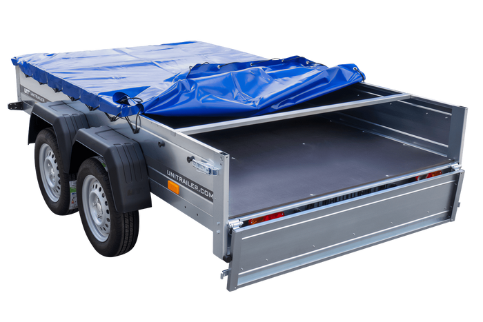 Přívěs pro auto 264x150 UNITRAILER GARDEN 265/2 KIPP s rámem H-0 a modrým krytem