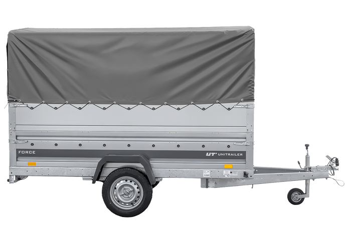Lehký přívěs na pružinách 264x125 UNITRAILER FORCE 264/R KIPP s bočnicemi BIS, rámem H-800 a šedým krytem