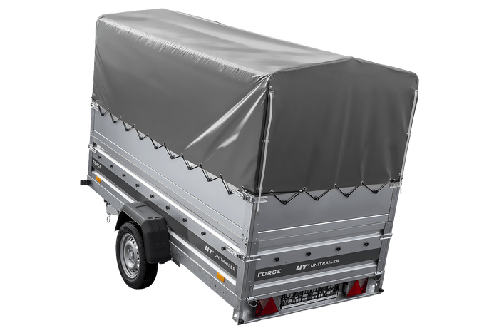 Přívěs za auto 264x125 UNITRAILER FORCE 264 KIPP s bočnicemi BIS, rámem H-800 a šedou plachtou