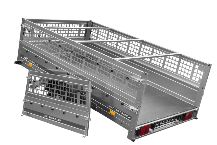 Lehký přívěs 264x150 UNITRAILER GARDEN 265 KIPP s bočnicemi z pletiva, rámem H-0 a šedým krytem