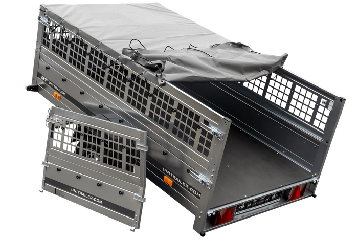Přívěs za auto 230x125 UNITRAILER GARDEN 230 KIPP s pletivovými bočnicemi a šedou plachtou