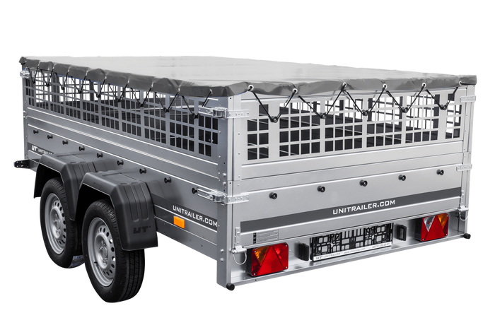 Lehký přívěs 264x150 UNITRAILER GARDEN 265/2 KIPP s pletivovými bočnicemi, rámem H-0 a šedým krytem
