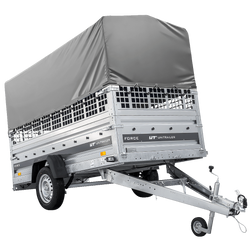 Přívěs za auto na pružinách 264x125 UNITRAILER FORCE 264/R KIPP s pletivovými bočnicemi, rámem H-800 a šedým krytem